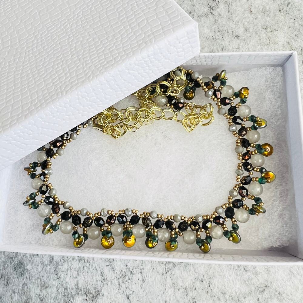 HANDMADE Iridescent Drops Necklace 21" OOAK Art to Wear Pretty Goth